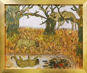 Leopardi, lavorazione a foglia d'oro cm. 65x54