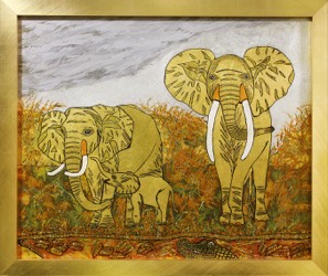 Elefanti, lavorazione a foglia d'oro cm. 65x54