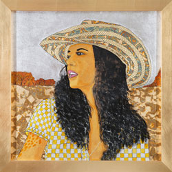 Ritratto di ragazza, lavorazione a foglia d'oro cm. 54x54