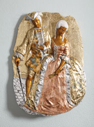 Nobili a passeggio, foglia d'oro su bassorilievo in gesso resina cm. 65x48