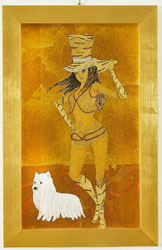 RAGAZZA CON CANE FOGLIA D'ORO CM 27X47